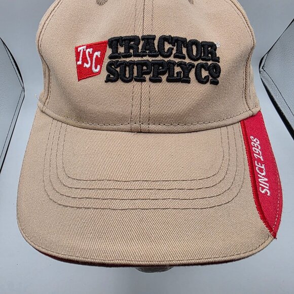 TSC Tractor Supply Co Adjustable Hat Tan Red Embroidered Logo Baseball Cap - Picture 8 of 8